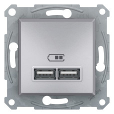 Розетка USB, 2 выхода 2.0, 5V-DC, макс 2.1A, Алюминий, Asfora EPH2700261