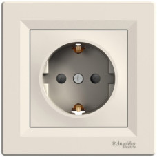 Розетка с заземлением, с защитными шторками Кремовая, Asfora EPH2900223