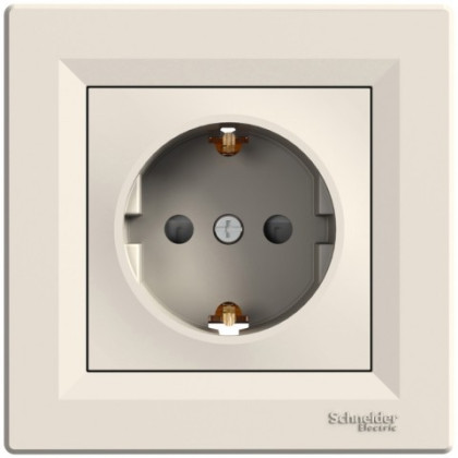 Розетка с заземлением, с защитными шторками Кремовая, Asfora EPH2900223