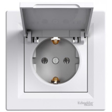 Розетка с заземлением, с крышкой Белая, Asfora EPH3100121