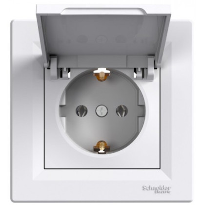 Розетка с заземлением, с крышкой Белая, Asfora EPH3100121