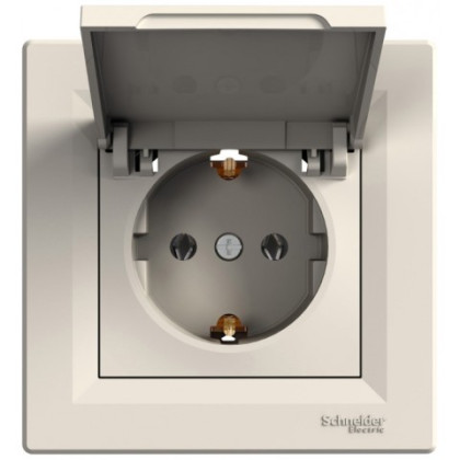 Розетка с заземлением, с крышкой Кремовая, Asfora EPH3100123