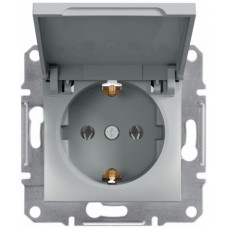 Розетка с заземлением, с крышкой Алюминий Asfora, EPH3100161