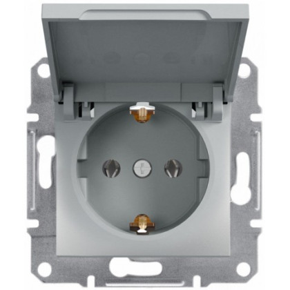 Розетка с заземлением, с крышкой Алюминий Asfora, EPH3100161