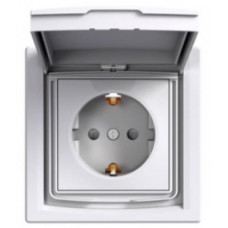 Розетка с заземлением, с крышкой и шторками, IP44, Белая, Asfora EPH3100321