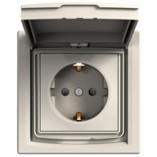 Розетка с заземлением, с крышкой и шторками, IP44, Кремовая, Asfora EPH3100323