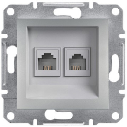 Розетка телефонная, RJ11, 4 контакта, двойная Алюминий Asfora, EPH4200161
