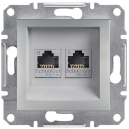 Розетка компьютерная, RJ45, кат.6, UTP, двойная Алюминий Asfora, EPH4800161