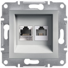 Розетка телефонная+компьютерная, двойная Алюминий Asfora, EPH4900161