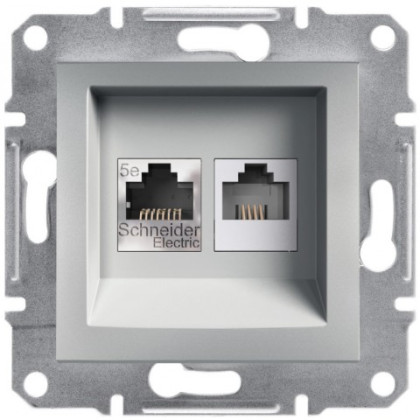 Розетка телефонная+компьютерная, двойная Алюминий Asfora, EPH4900161